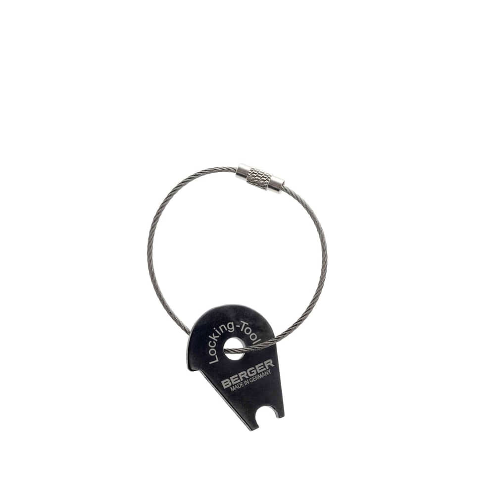 Adjustment wrench for GRP rods from BERGER made of black material with metal ring and inscription Locking-Tool BERGER Made in Germany