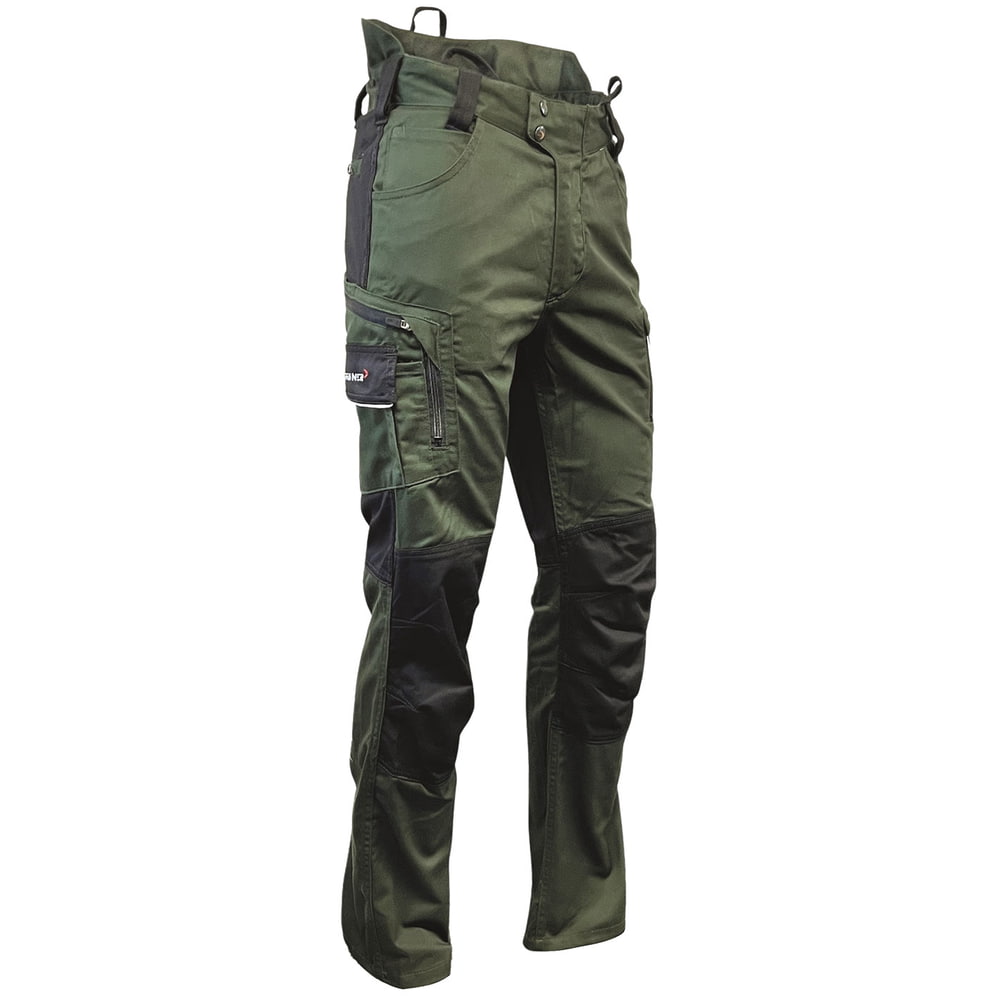 StretchFlex® Cancool pants in green with black reinforcements on the knees and pockets, visible loops and zippers
