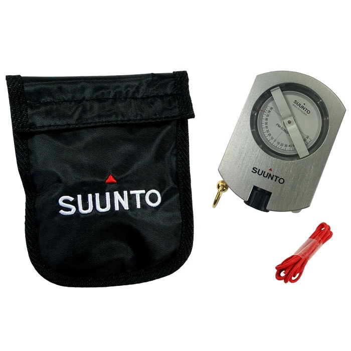 Suunto PM-5/360 PC Metal Compass, Black Suunto Fabric Carrying Case with White Lettering and Red Triangle, Red Rope