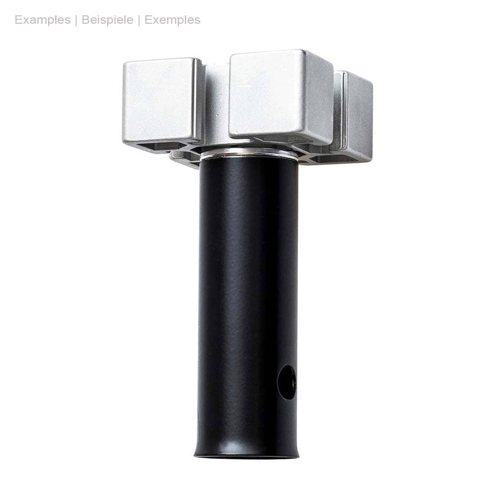 ArboRapid MediaAdapter plate, silver square metal plate on a black cylindrical rod
