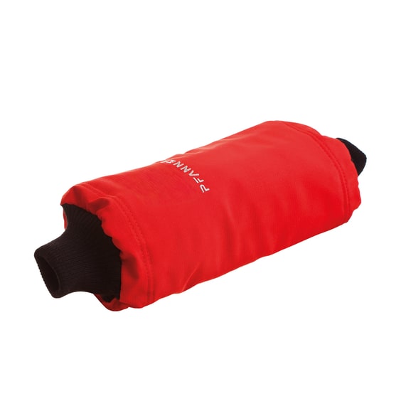 Flexprotect Stulpe in Rot mit schwarzem Bündchen und aufgedrucktem Logo
