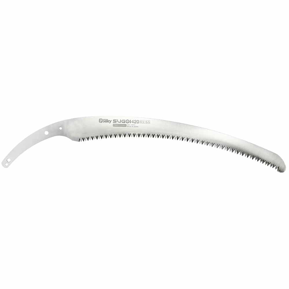Silky Sugoi 420-6.5-5.5 Metal saw blade with curved saw blade and serrated teeth, silver-coloured, with manufacturer's logo and product name on the blade