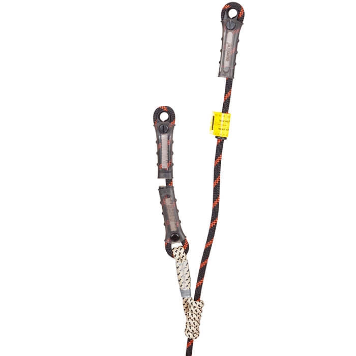 Fossy Set Uni 2, climbing rope with two grey safety mechanisms and a yellow label