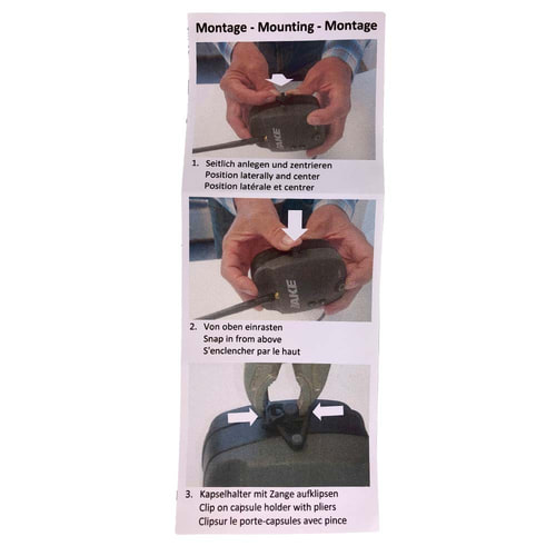 Installation instructions for adapter ECC / 3M bracket adapter with three photos and text in German, English and French showing the attachment of the adapter to an earmuff