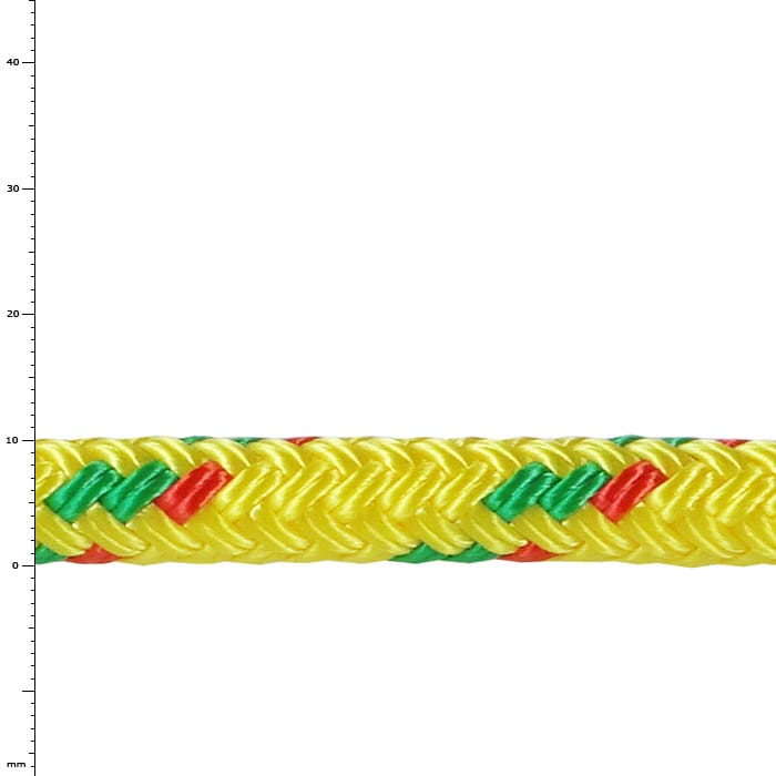 ArboCup 10.0 Dread yellow braided rope with green and red threads, product name visible
