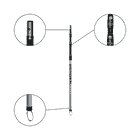 ArboRapid Ultra Light Climber 270 with three enlarged detail views of the metal tip, the buckles and the loop at the bottom of the silver climbing pole, manufacturer name Berger visible