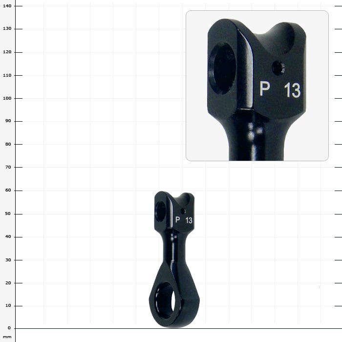 Positioner/SpiderJack 2.1 carabiner mount, black metal part with the inscription "P 13"