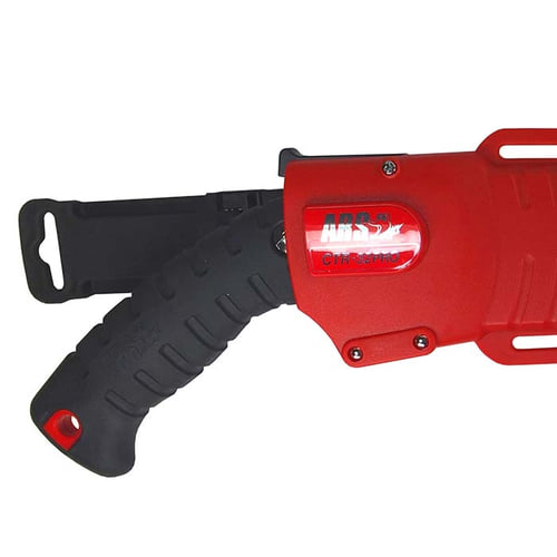 Close-up of the black handle and red protective sheath with ARS logo and model designation CTR-32 Pro