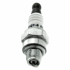 HQT-4 Spark plug, silver metal body with white ceramic insulator and black cap, on the ceramic part is HQT-4