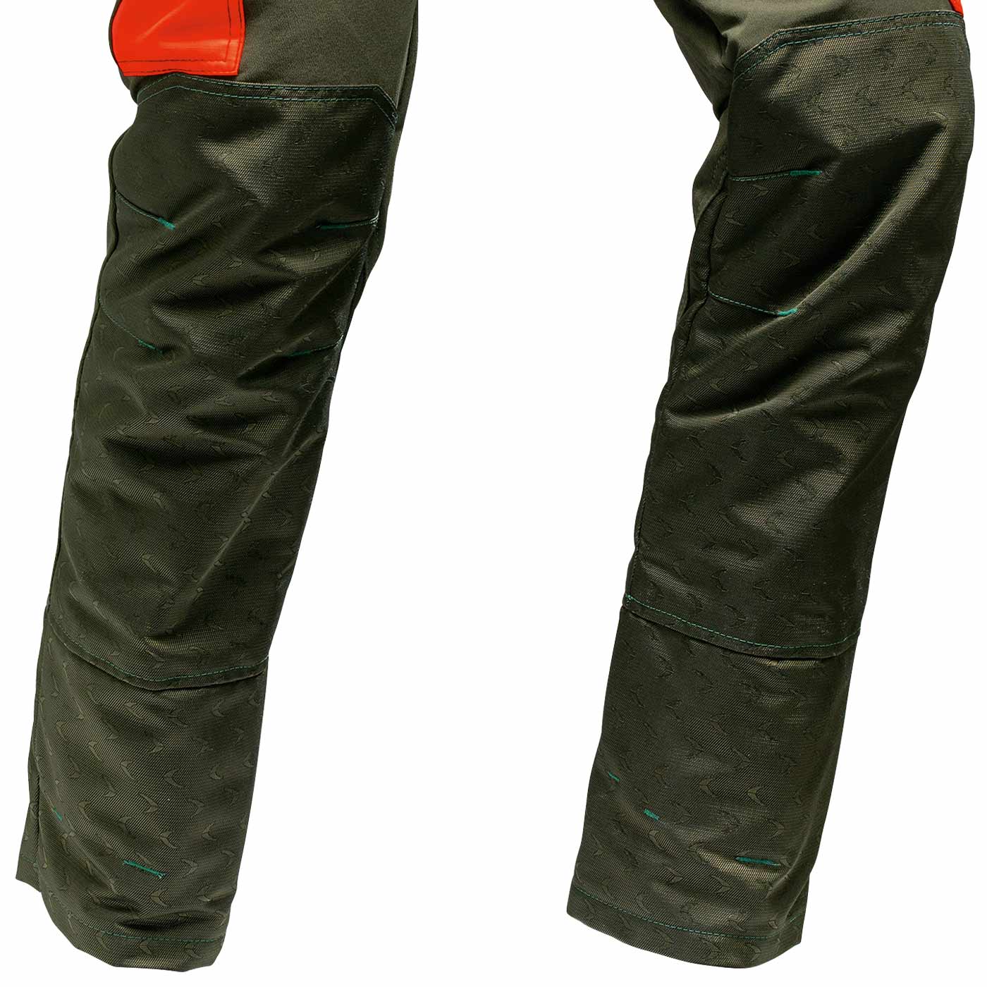 Detail of the lower legs of the Arborist Slim Fit work trousers with reinforced material and seam structures