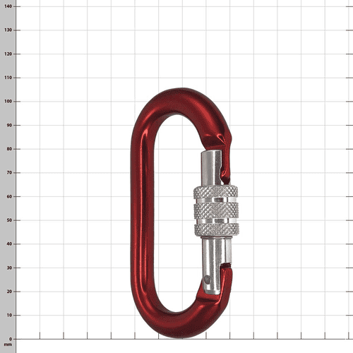 Oval Screwlock Carabiner in Red with Screw Lock Open, Product Name Oval Screwlock