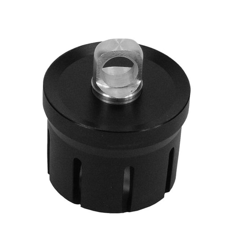 DoubleSnapper 3 ball cage, black round part with metal eyelet and slit pattern on white background