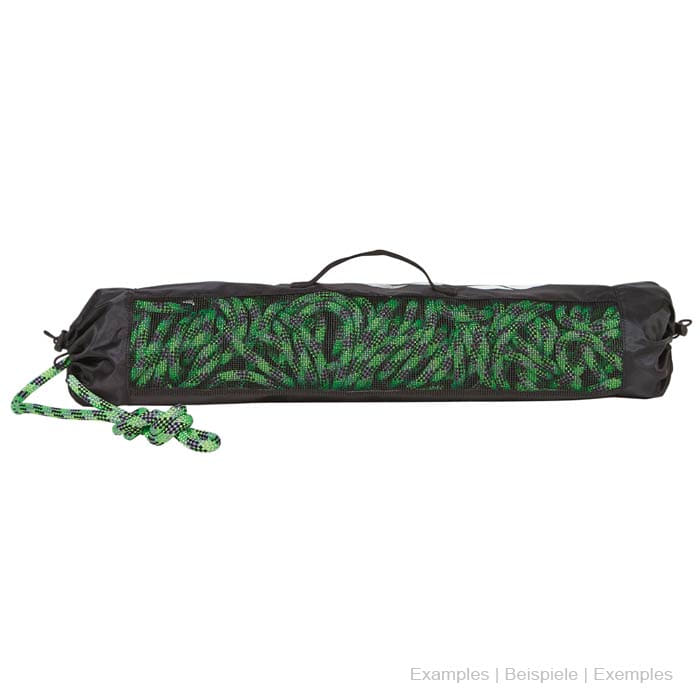 Cross Rope Light in a black tote bag with a mesh window through which a green rope is visible.
