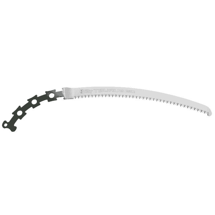 Tsurugi Curve 330-7.5 saw blade, curved saw blade with fine teeth and black fastener at the handle end