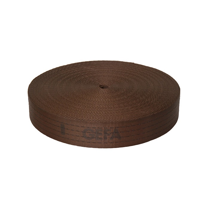 GEFA 8 t Webbing Classic brown webbing rolled up with printed lettering GEFA