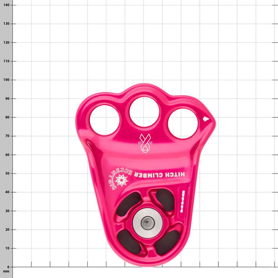 Hitch Climber Eccentric, pinkfarbene Umlenkrolle mit drei runden Ösen und schwarzem Rad