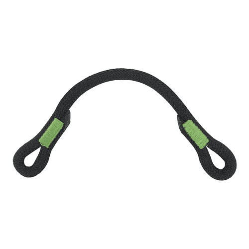 Treewor retaining bar, a single black loop with green stitching, the largest of the individual loops