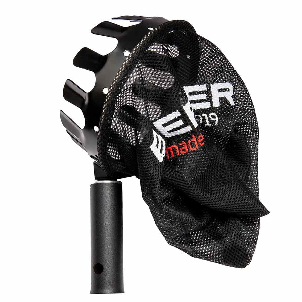 ArboRapid fruit picker with black handle, metal crown and black mesh bag with white and red BERGER logo
