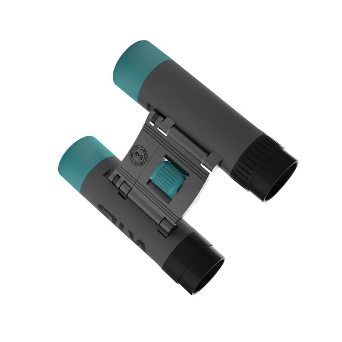 Pocket 10X Binoculars in Black with Turquoise Ends and Center Focusing