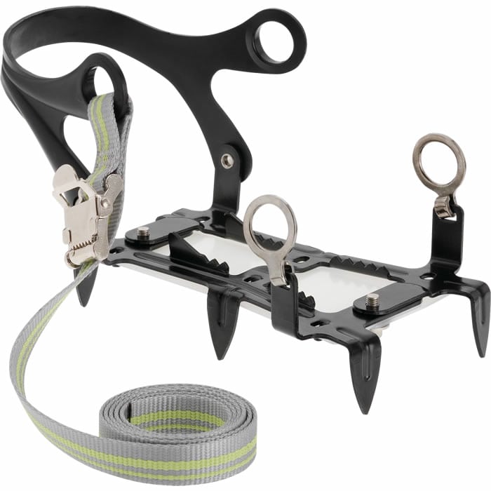Grödel 6 Point, Black Metal Crampon with Six Prongs and Grey Reflective Webbing with Metal Clasp