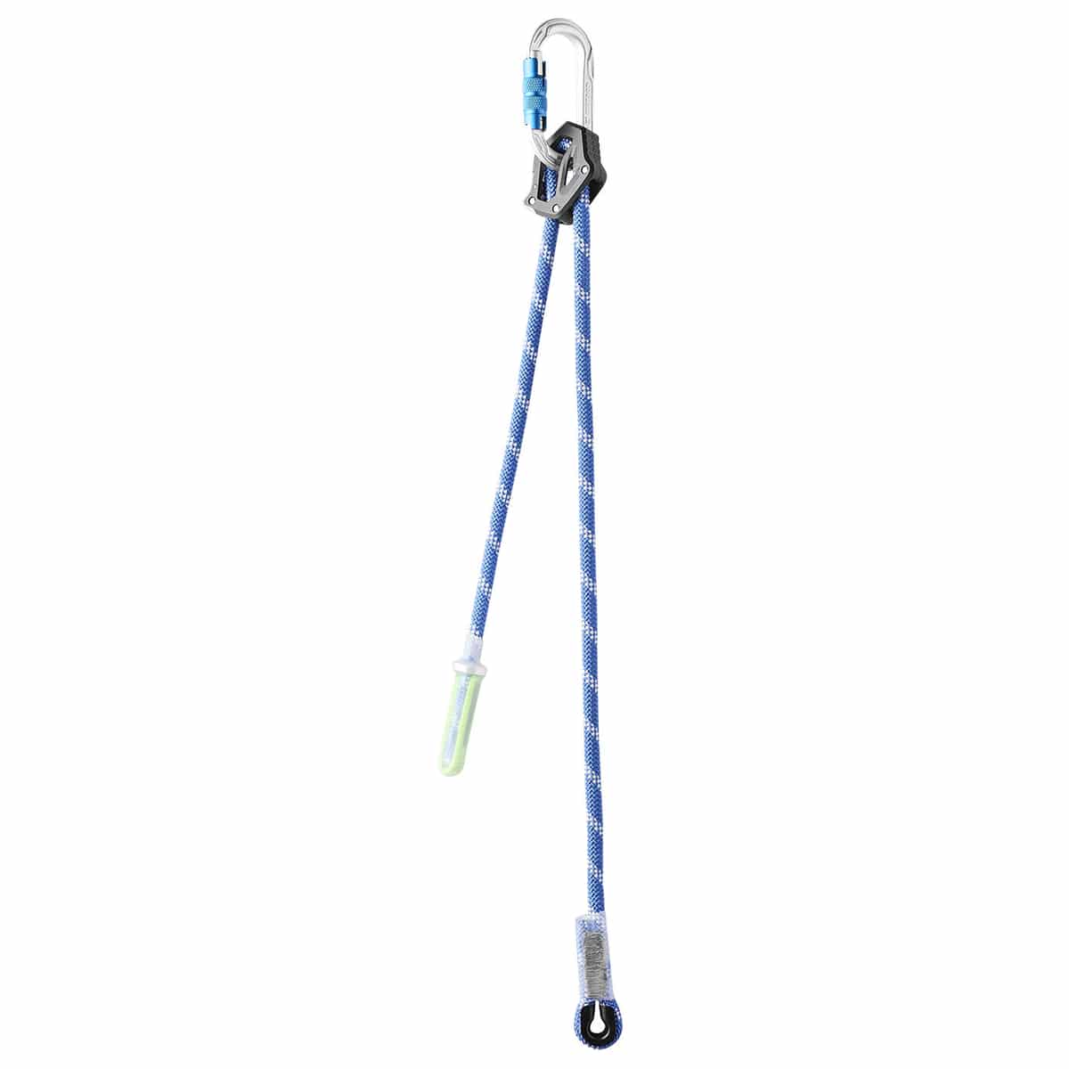 Switch Pro Adjust, blue and white rope with snap hook and green protection at the bottom, without padding