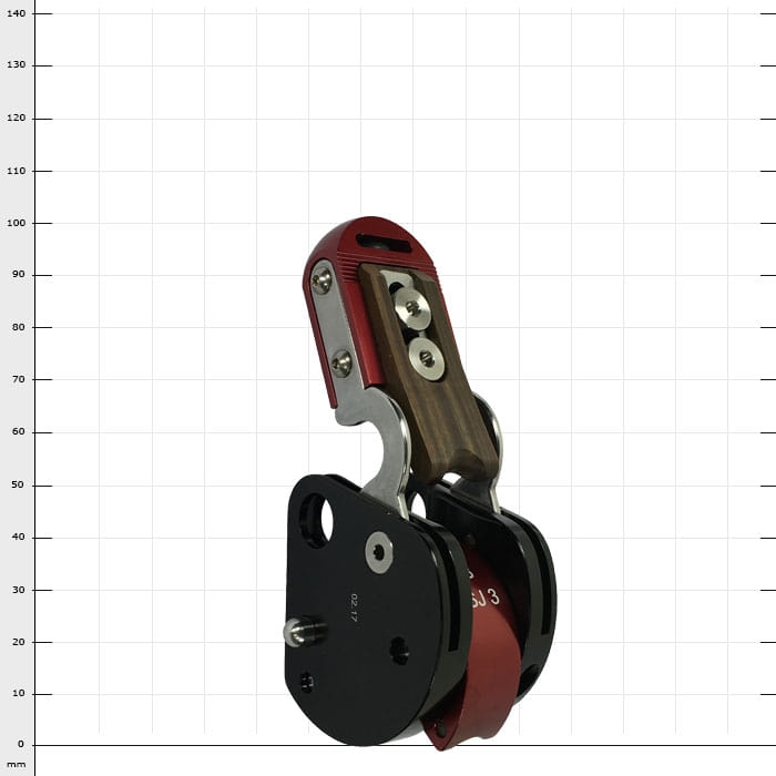 SpiderJack 3 device body, metal and wood, with red and black parts, visible screws and fasteners
