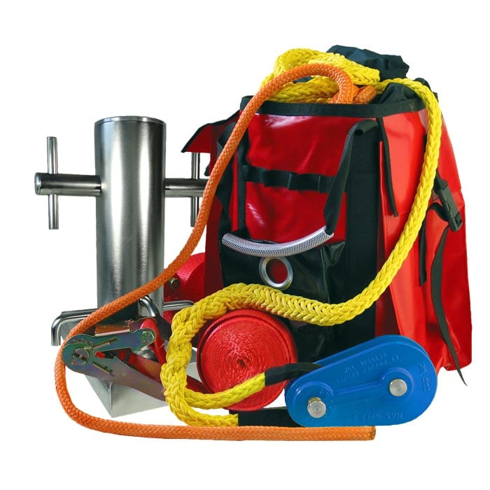 Rigging Set 3 Standard with Red and Black Backpack, Yellow and Orange Rope, Red Ribbon and Blue Block