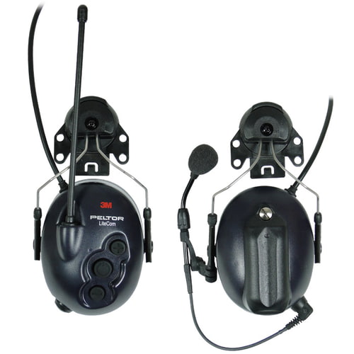 3M Peltor Lite Com Headphones with Microphone, Antenna, Control Buttons and Bracket, Front and Back View
