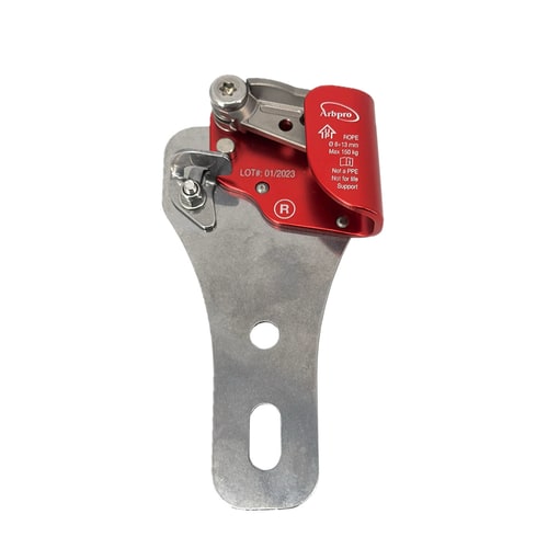 Gemini Spurs Right in silver and red with visible screws and lettering on red part