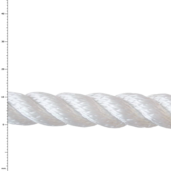 PES rope in white, close-up of a twisted plastic rope