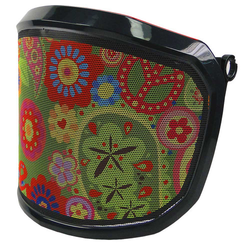 PROTOS® Special Edition visor with colourful, floral pattern and black frame, side view