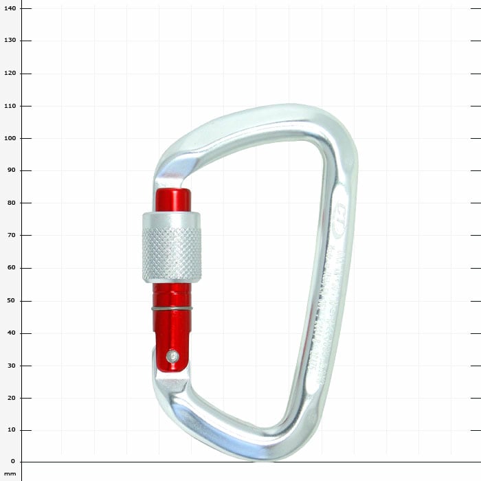 Classic D carabiner with red screw cap in closed position