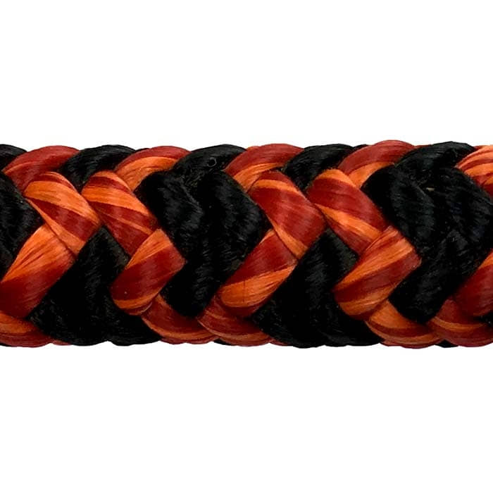 Black Widow rope with black and red braiding, close-up without scale