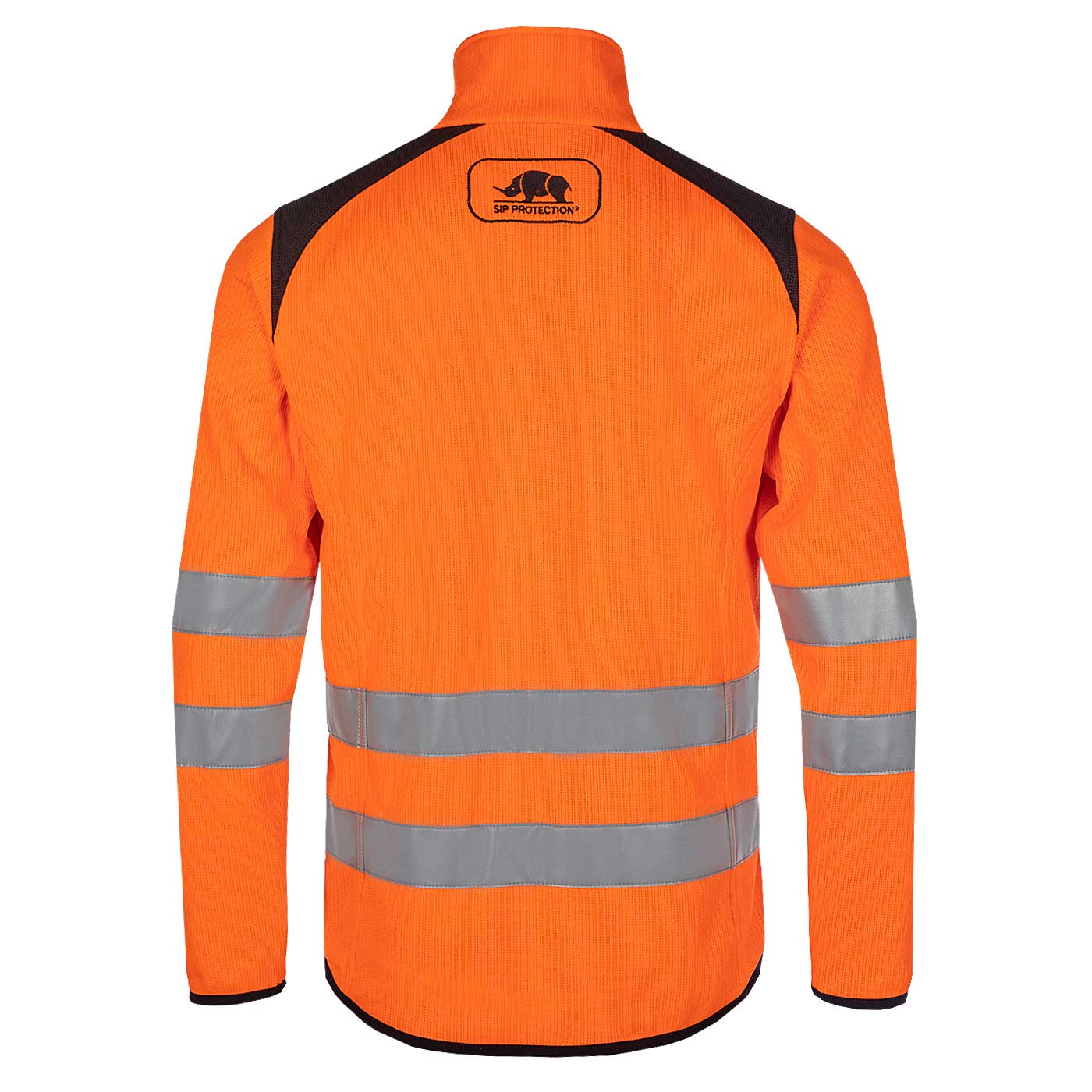 Tundra Flash Jacket in Orange with reflective stripes on the back and black shoulder area, manufacturer Rhino, type not visible