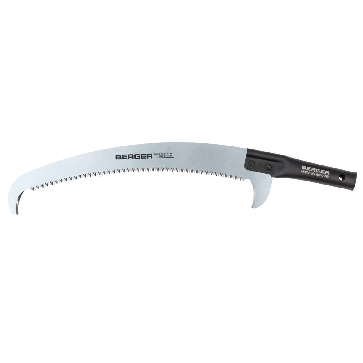 ArboRapid Attachment Saw 400 from Berger with curved saw blade and black handle, "BERGER" lettering visible on the blade and handle