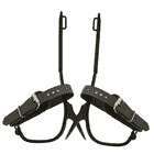 Buckingham Standard L crampons with brown straps and black metal tips for attachment to trees