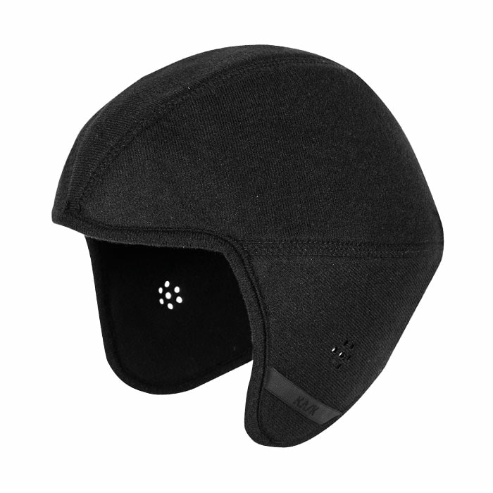 Winter hood in black with ear protection and ventilation holes, without visible manufacturer