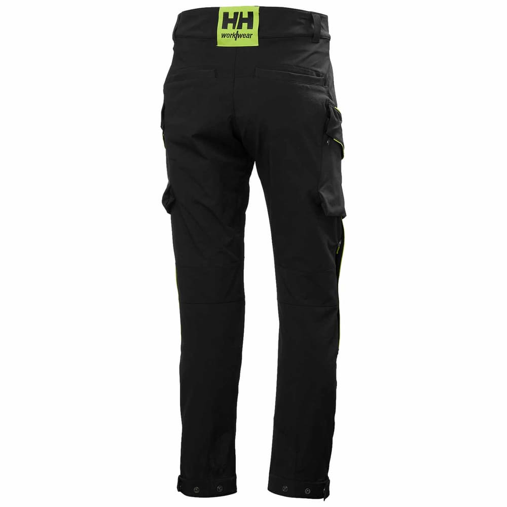 Magni Evolution cargo trousers, black work trousers from the back with HH workwear logo in green lettering on the waistband