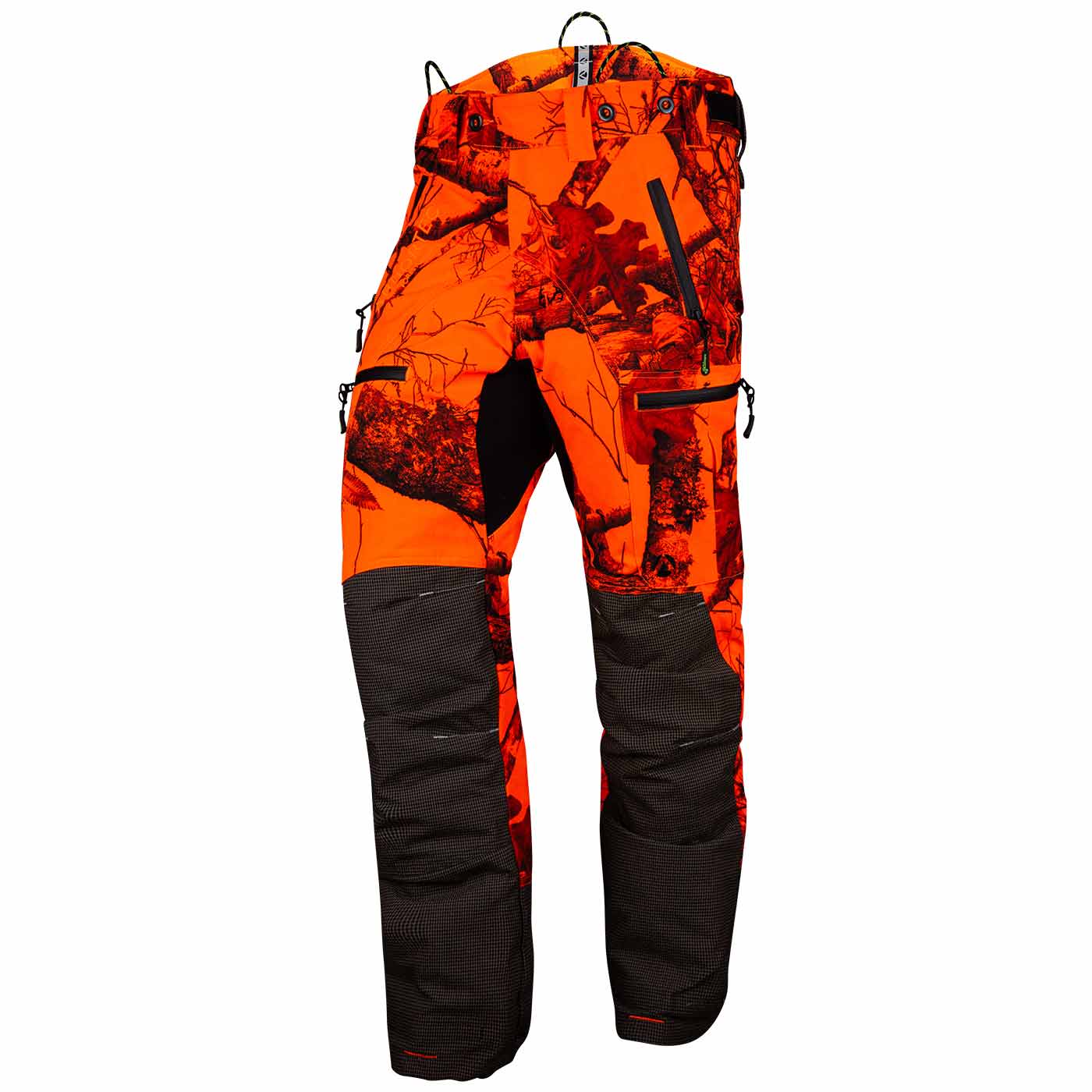 Breatheflex Pro Realtree Pants in Orange with Black Camouflage Pattern and Black Knee Reinforcements, Back View