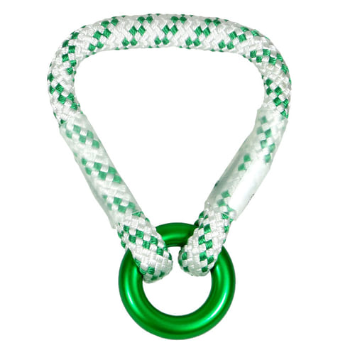 equaLIZA white-green braided rope with smaller green metal ring, manufacturer's name visible on label