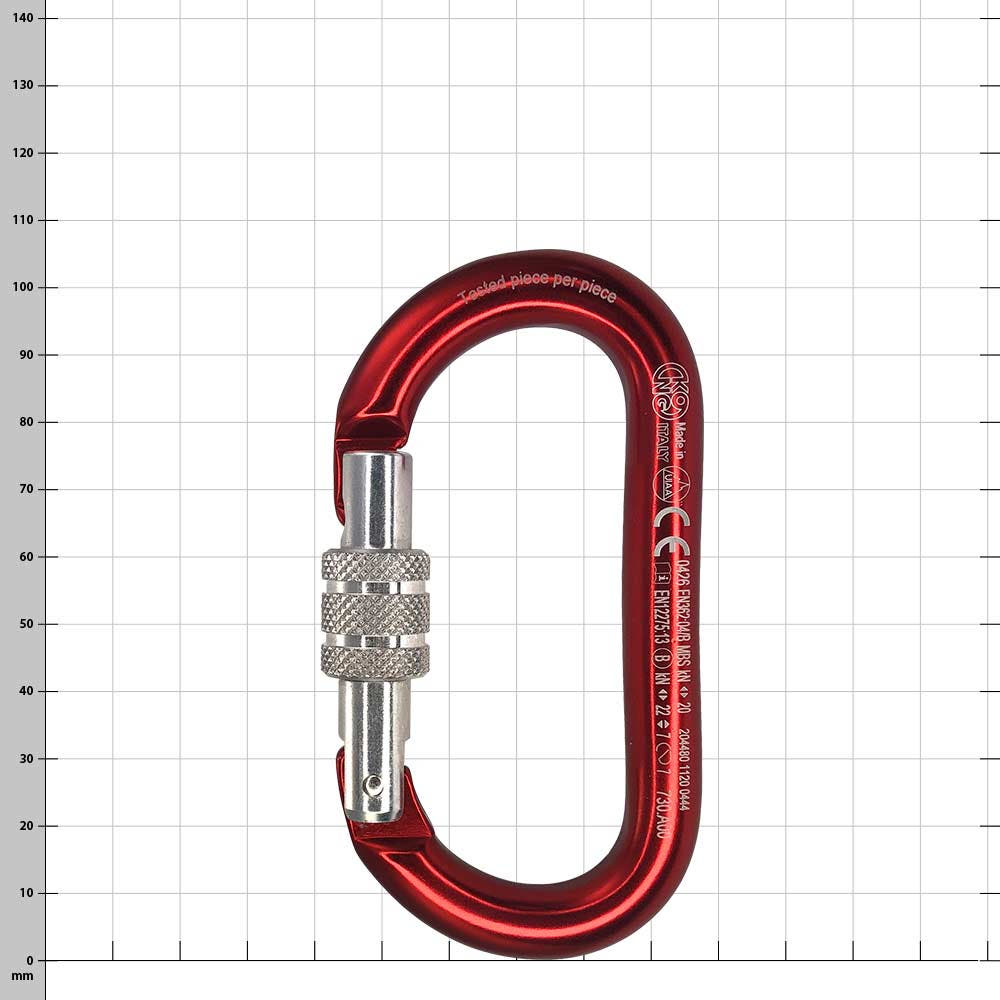Oval Screwlock Carabiner in Red with Screw Cap, Product Name Oval Screwlock