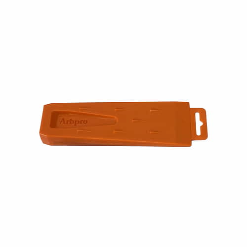 Orange ArbPro Felling Wedge 200 lying with a hanging loop on a white background without grid
