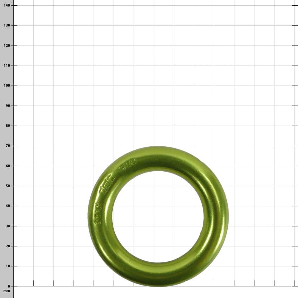 Koala Atoll L green metal ring with embossing on white background and checkered grid