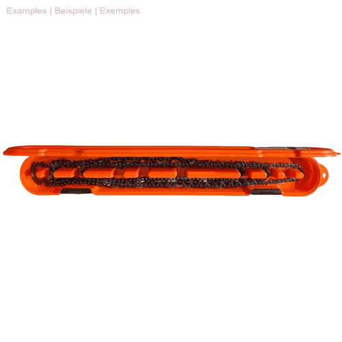 Chain Locker Orange Plastic Chain Storage Box Open with Black Chain Inside