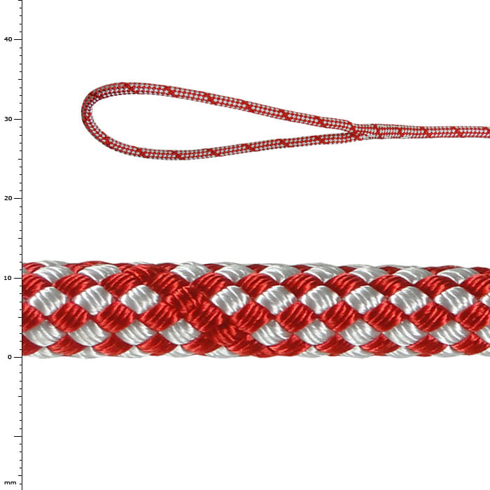 Sirius Bull Rope 12 S, red and white braided rope with loop at the end