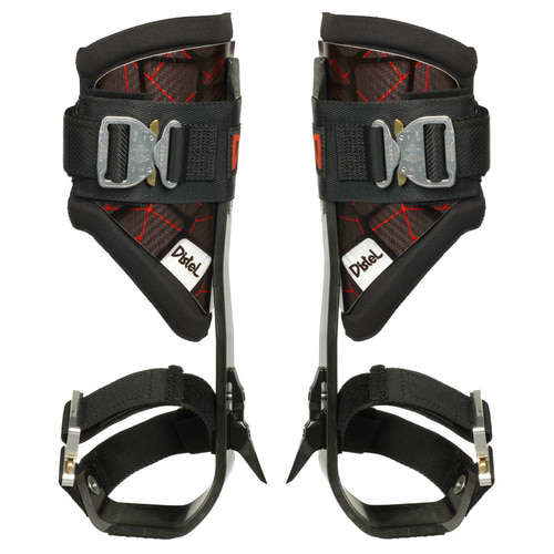 Distel Carbon 3.1 Click, Pair of Black Carbon Greaves with Red Lines, Black Padding and Metal Clasps