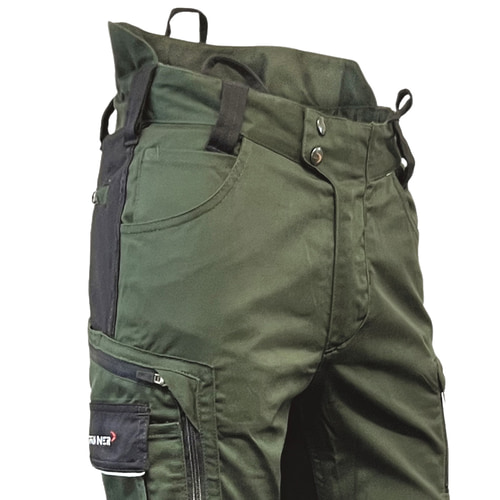 StretchFlex® Cancool pants green with black details, close-up of the upper half with pockets and belt loops
