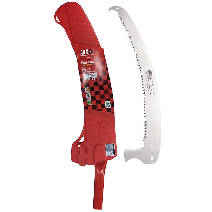 ARS Tele Head by ARS, a curved metal saw blade with teeth and red plastic protection