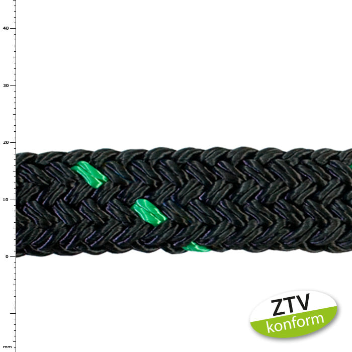 tree save 4 t green, black braided rope with green accents and ZTV compliant label