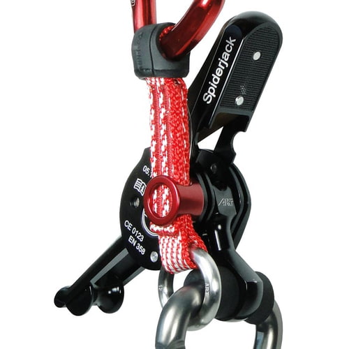 DyneemaKit by ART, black device with red and white band, red metal ring and snap hook